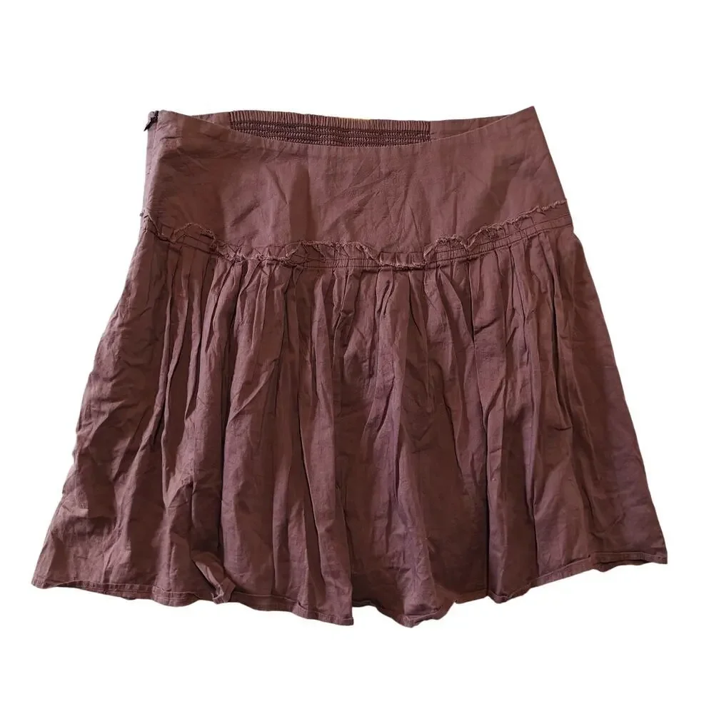 Banana Republic Mauve Cotton Mini Skirt Smocked Waist Boho Size 4